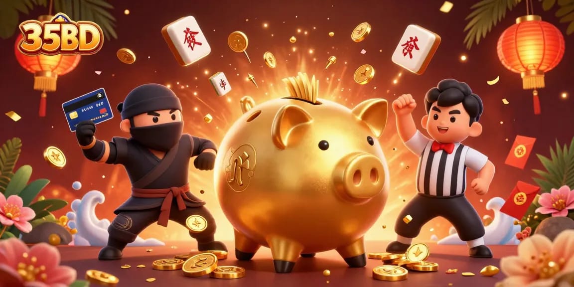 Engage with 35BD in a vibrant 3D casino adventure featuring dynamic characters and elements.