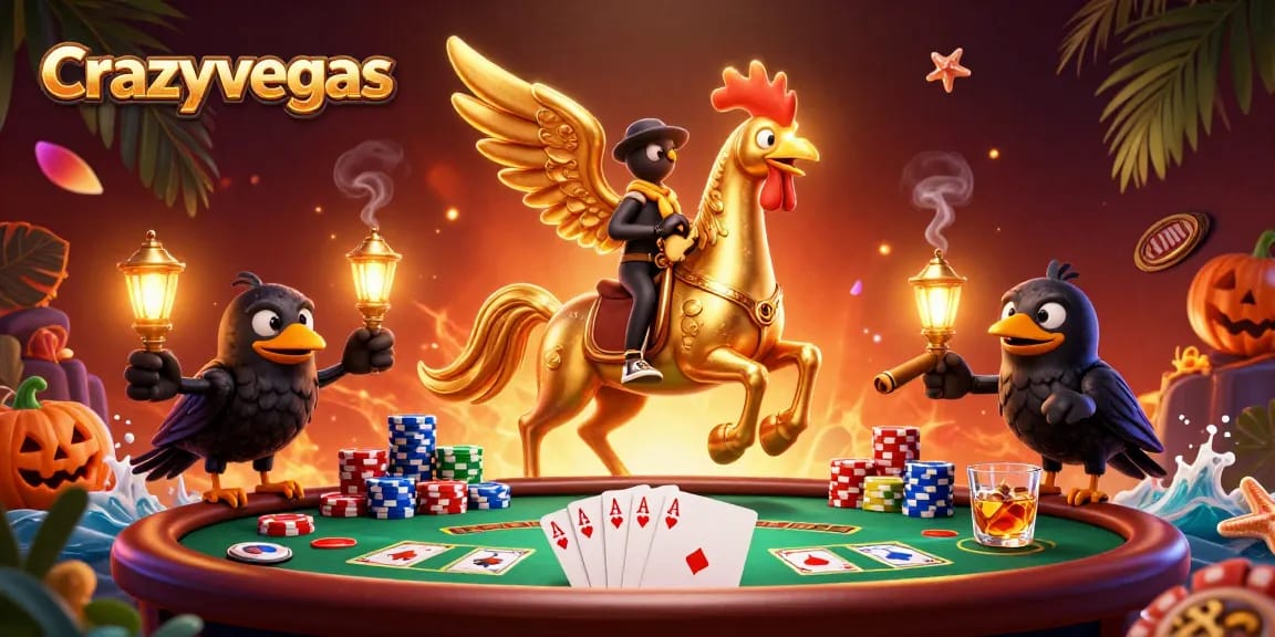 Play engaging and thrilling games at crazyvegas in a vibrant casino scene with exciting poker elements.