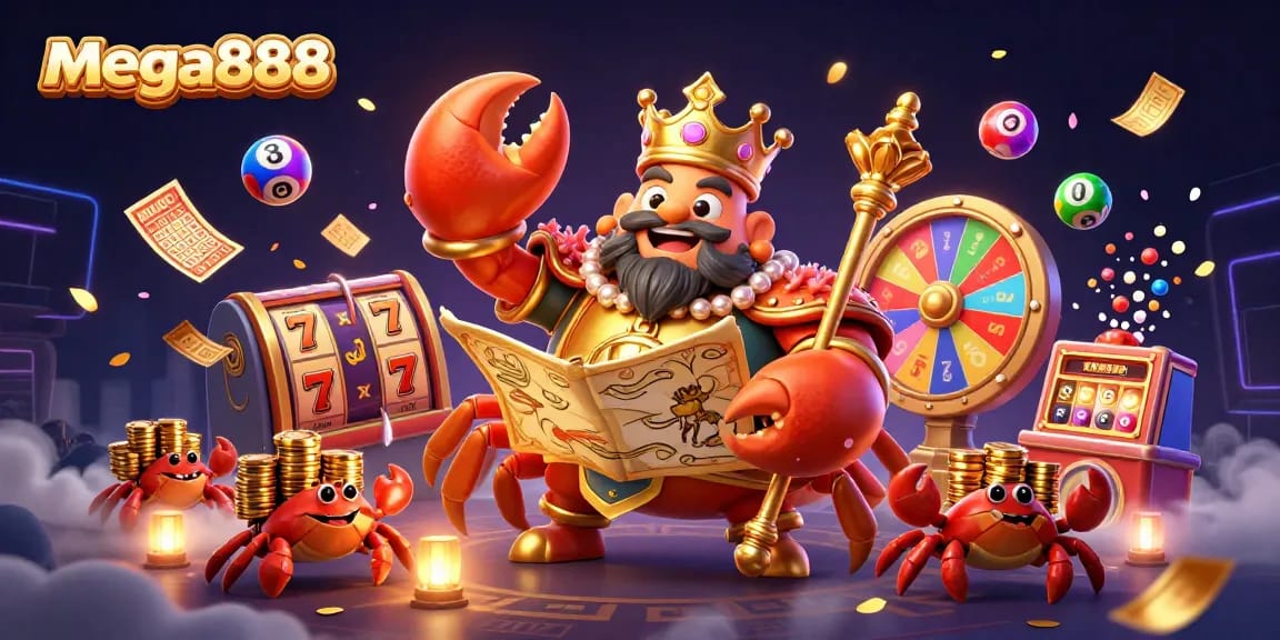 Experience mega888 fun with a golden crab emperor leading players to jackpot wins in a dynamic casino scene.