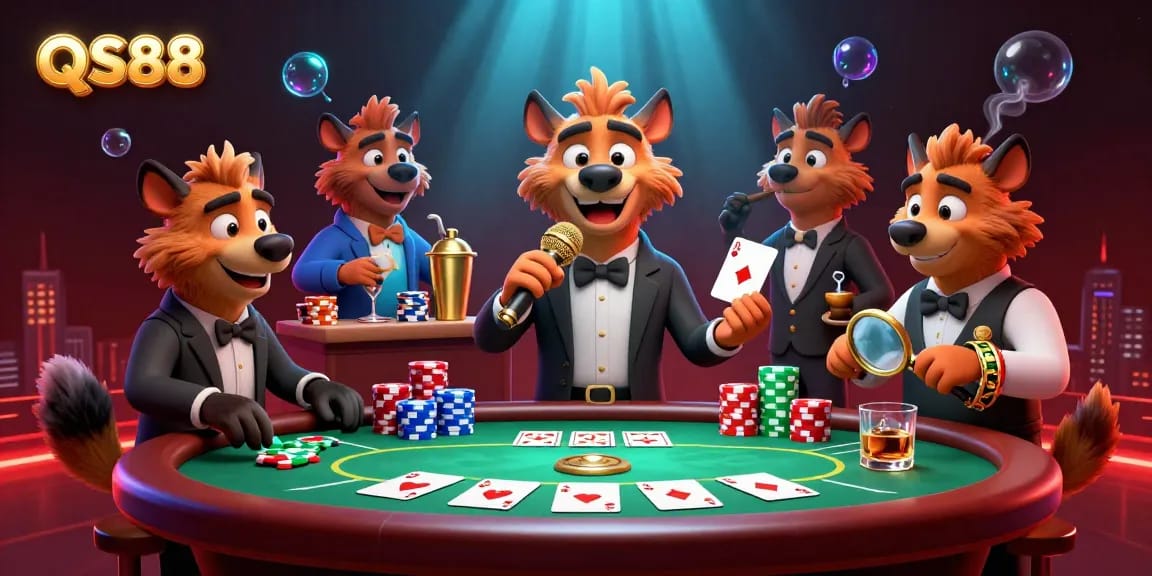 Hyenas run the QS88 casino scene, mixing drinks, telling jokes, and checking IDs.