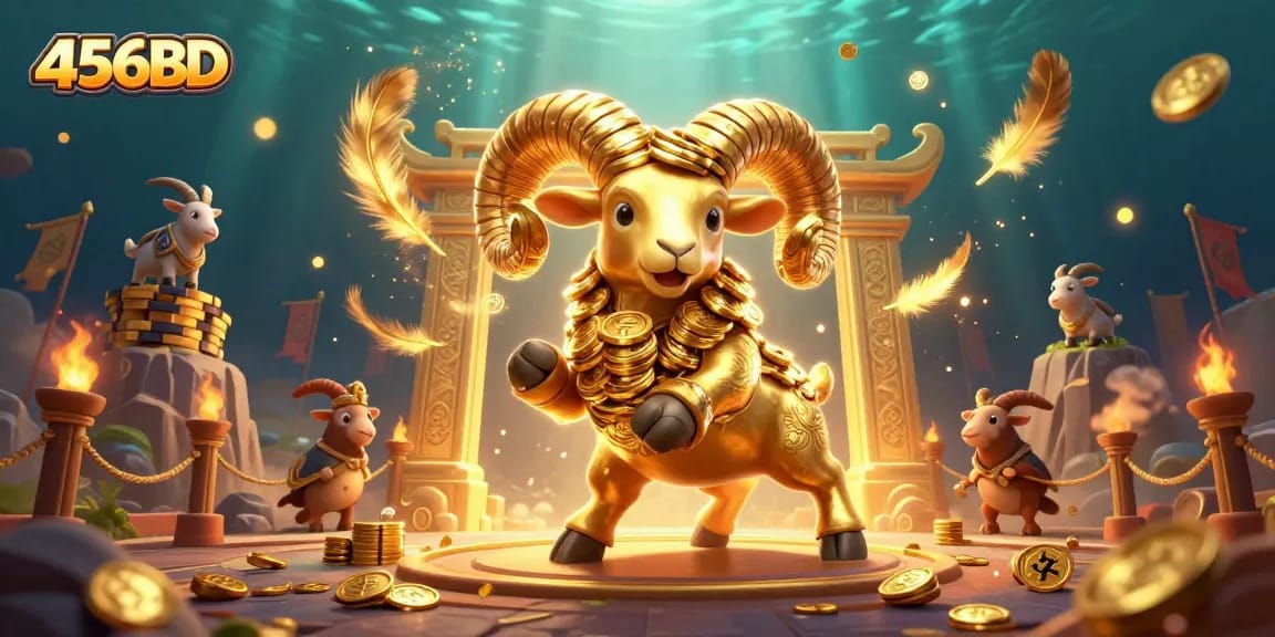 Experience thrilling 456BD gaming as the golden ram charges through an electrifying casino arena.
