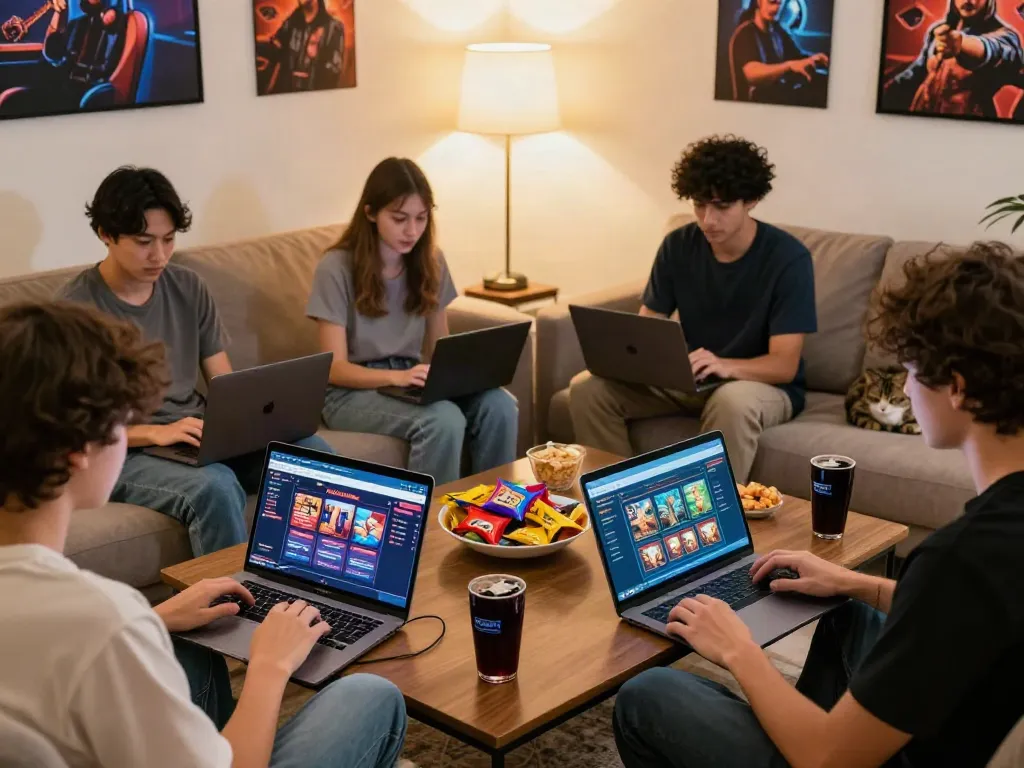 Engaged players exploring casino sites not on gamstop in a cozy living room.