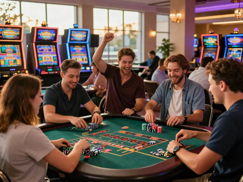 Exciting outdoor scene at casino sites not on gamstop with players enjoying games.