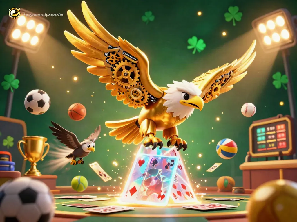 Experience the thrill of gambling with the haganandpappin golden eagle soaring through a vibrant casino scene filled with dynamic game elements.
