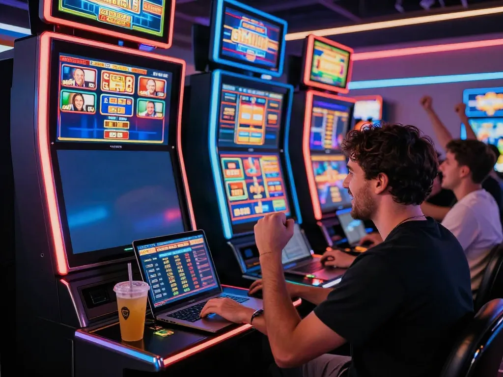 Player enjoying casino sites not on gamstop with vibrant games and celebrations in a lively environment.