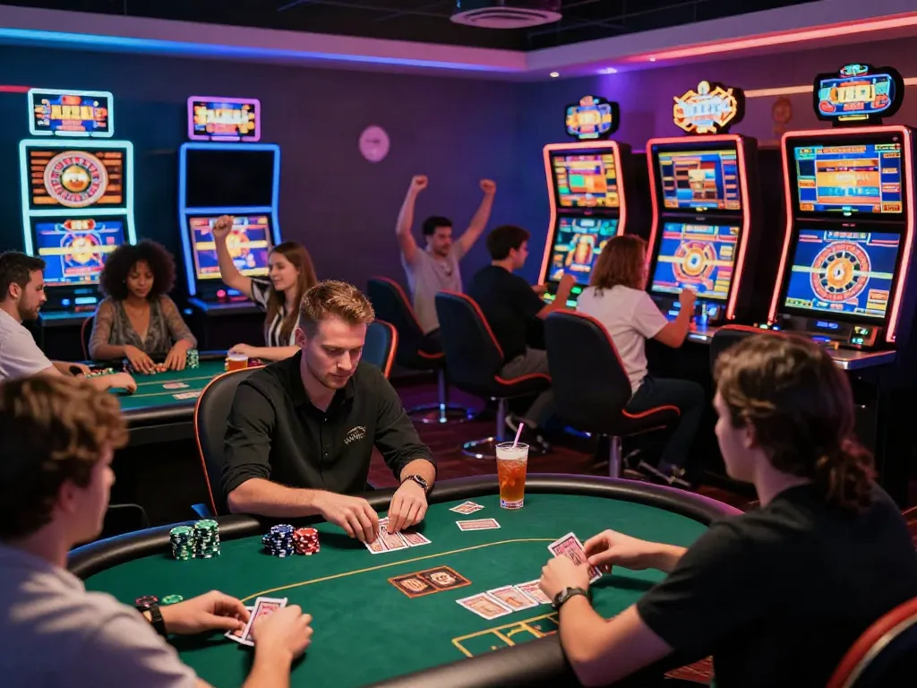 Experience the thrill of casino sites not on gamstop with players enjoying various games in a lively online casino setting.