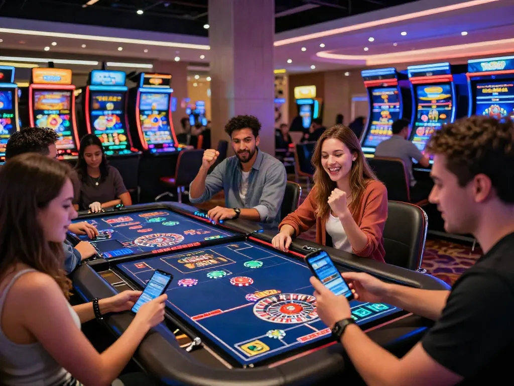 Engaging scene at casino sites not on gamstop, showing players enjoying roulette and gaming atmosphere.