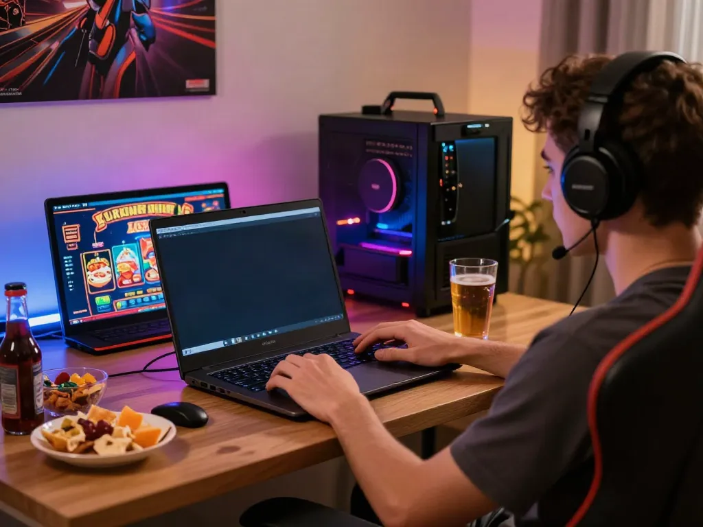 Player enjoying casino sites not on Gamstop in a cozy gaming setup.