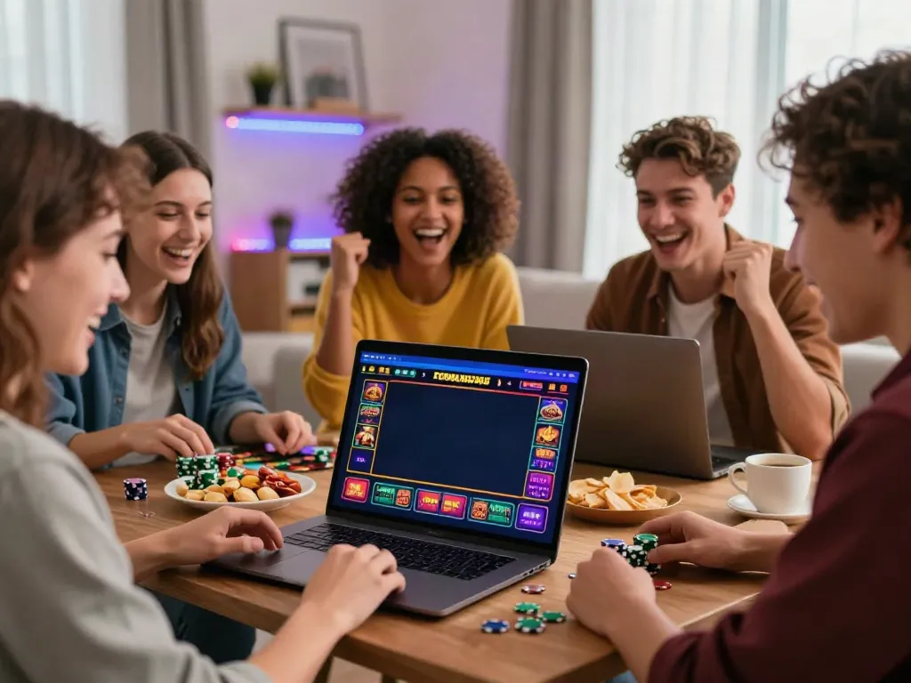 Friends enjoying online casino games at home on non GamStop casino sites.