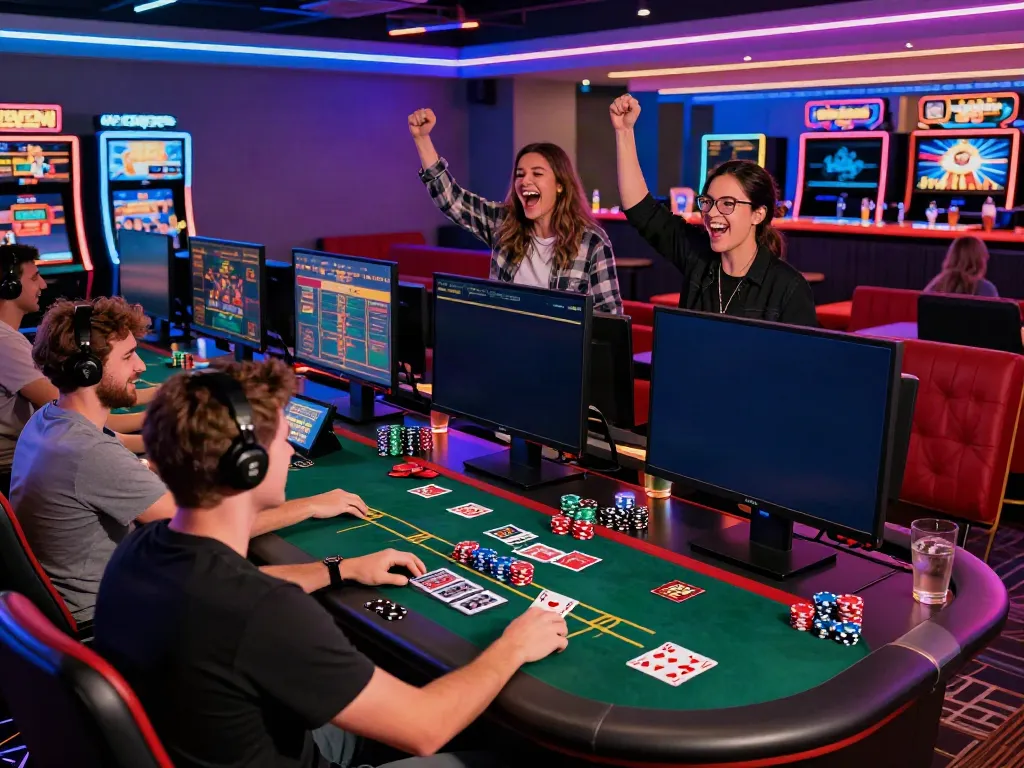 Players enjoying casino sites not on gamstop in a vibrant gaming lounge