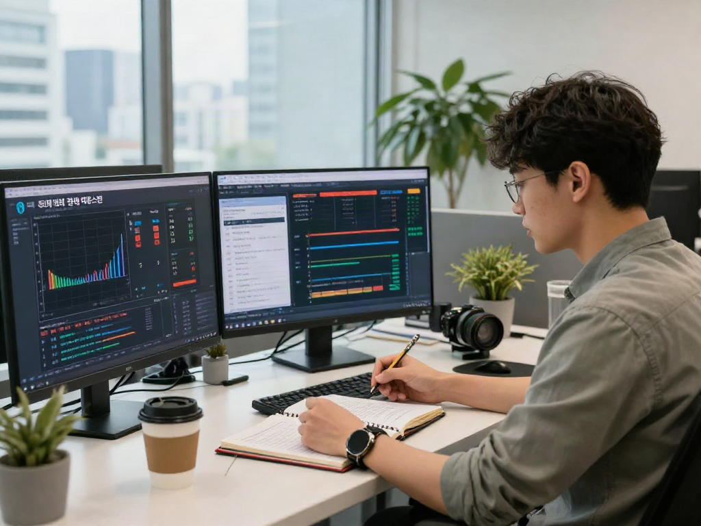 Analyzing 토토사이트 검증 먹튀스팟 for safe gambling verification in a modern office.
