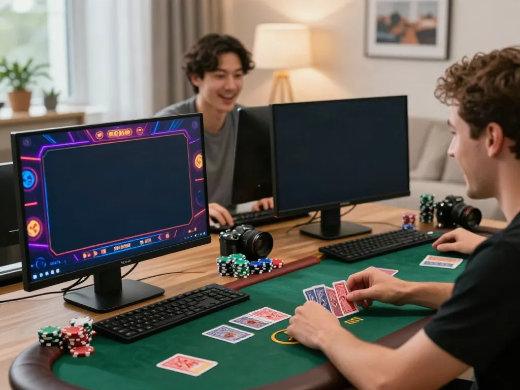 Players excitedly engaging with casino sites not on gamstop in a cozy home setting.