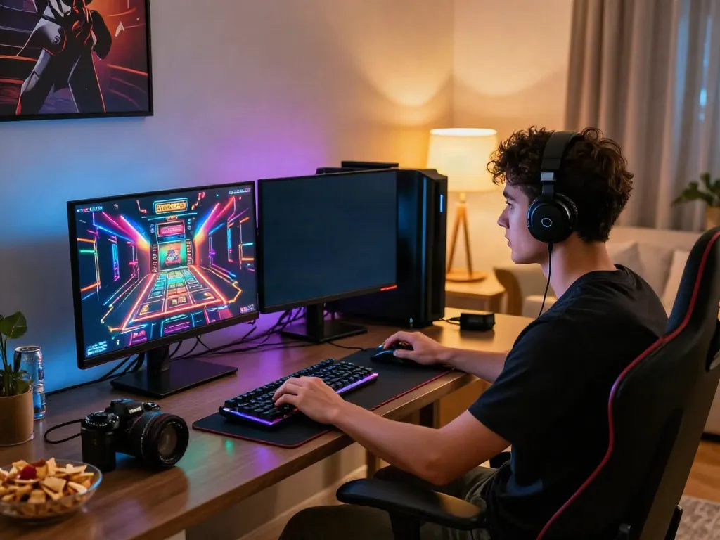 Online gaming setup for casino sites not on gamstop in a cozy living room.