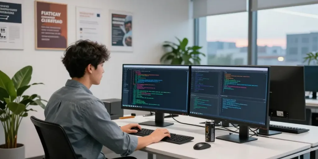 Developer utilizing instant indexing tools in a modern workspace.