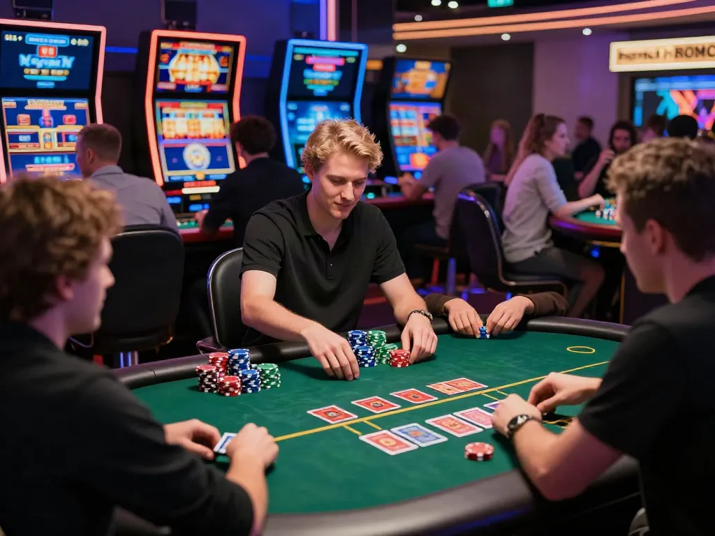 Engaging scene of players at casino sites not on Gamstop enjoying vibrant games.