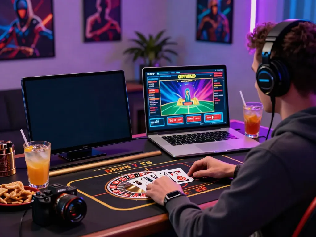 Engaging scene of casino sites not on gamstop featuring a player immersed in live dealer games.