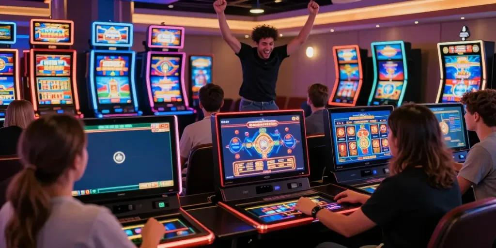 Casino sites not on gamstop featuring players celebrating wins in an exciting virtual environment.