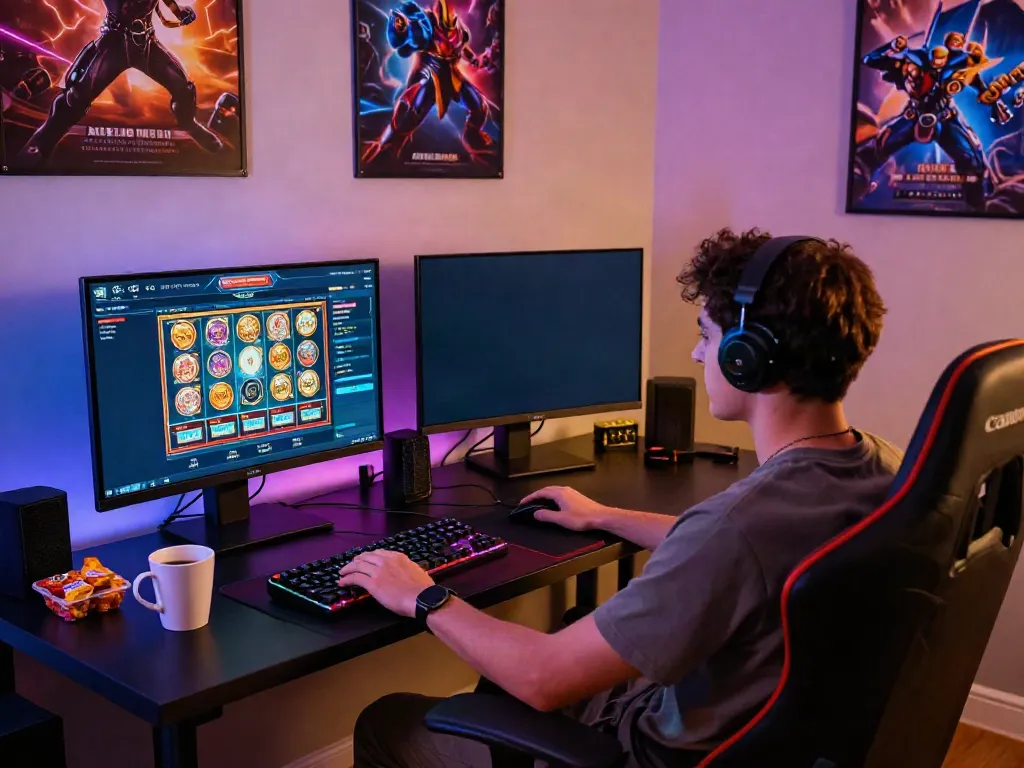 Player engaging with casino sites not on GamStop in a vibrant gaming room.