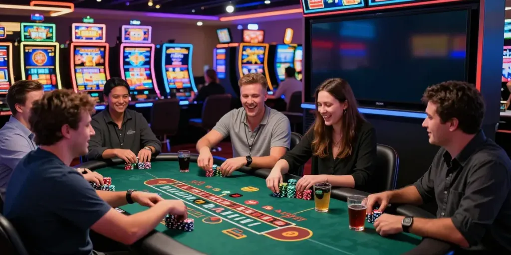 Exciting gameplay at casino sites not on Gamstop with lively players and vibrant atmosphere