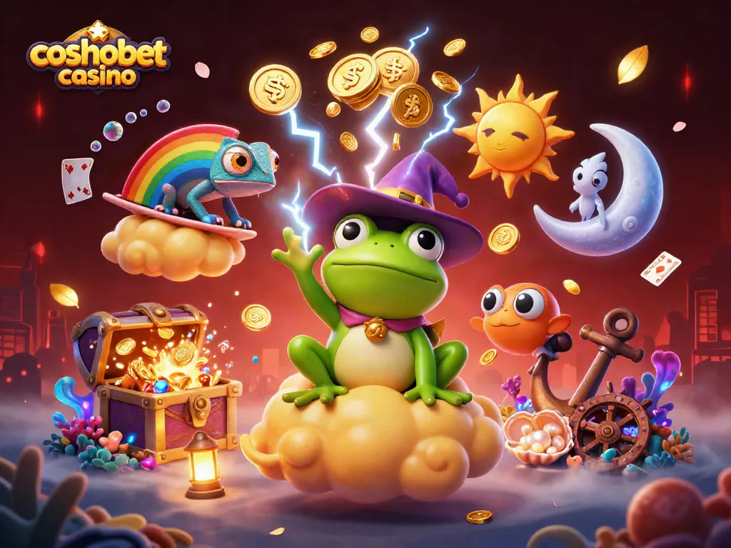 Engage in thrilling gameplay at Cosmobet Casino with golden coins and vibrant game elements swirling around.