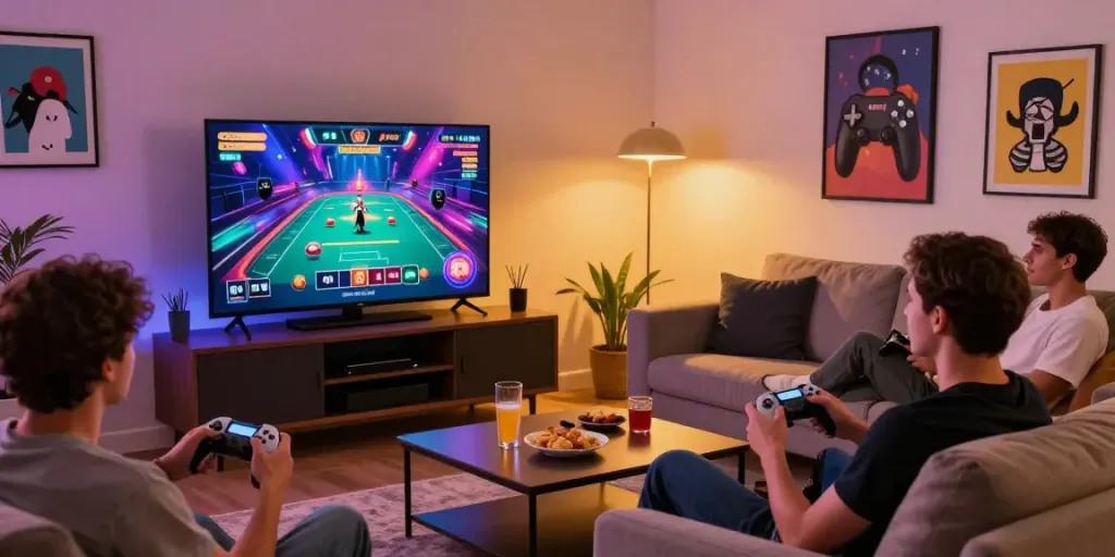 Engaging living room scene for casino sites not on gamstop featuring players enjoying online gaming.