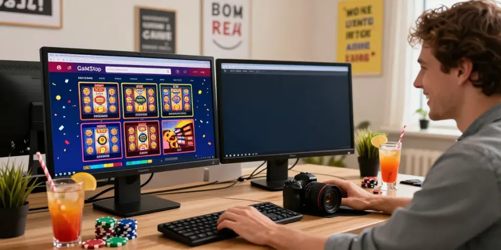 Thrilling atmosphere showcasing casino sites not on GamStop with vibrant desktop visuals and gaming elements.