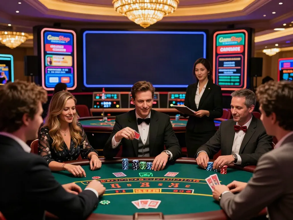 Players enjoying table games in a luxurious casino environment highlighting casino sites not on GamStop.