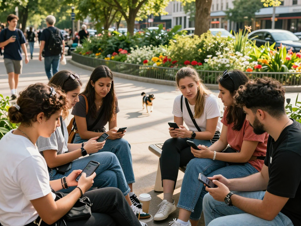 Engaging spicy chat moment among friends in a vibrant urban park.