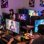 Players fully engaged in thrilling mind control hentai games in a cozy gaming environment