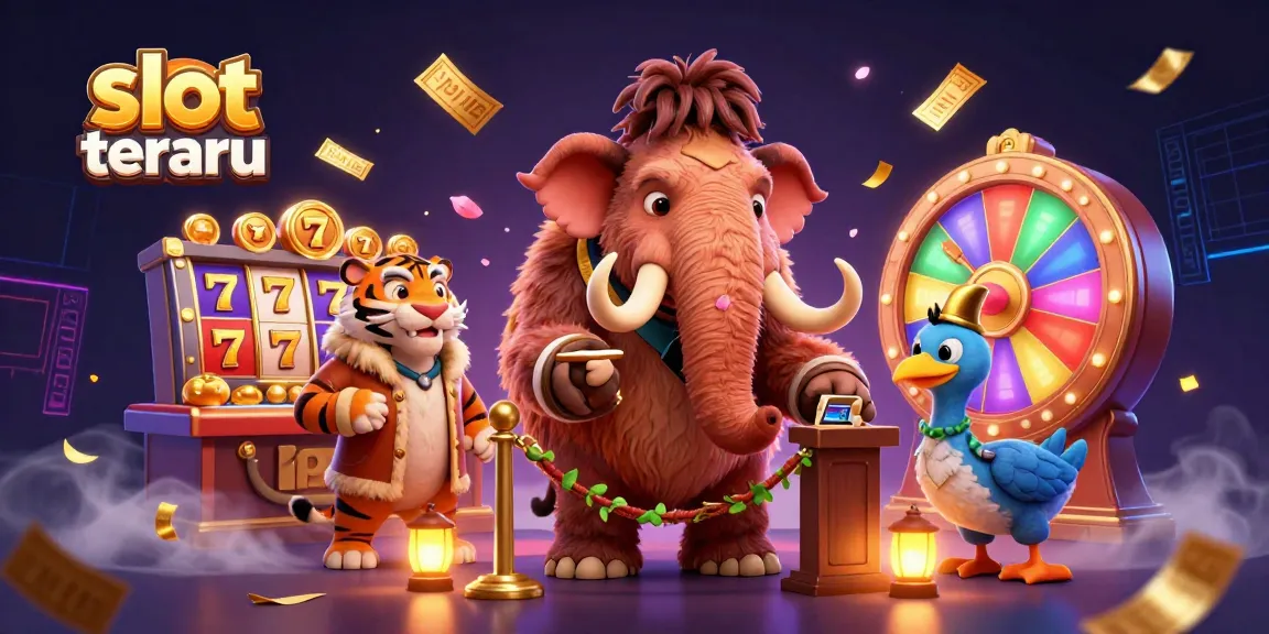 Experience the excitement of slot terbaru as a woolly mammoth checks IDs for a casino event.