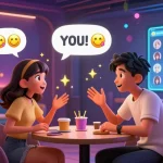 Engaging free ai ecchi chat scene with animated characters in a vibrant virtual lounge.