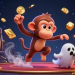 Experience exciting gaming with m98 q as a poltergeist monkey juggles golden slots and coins.