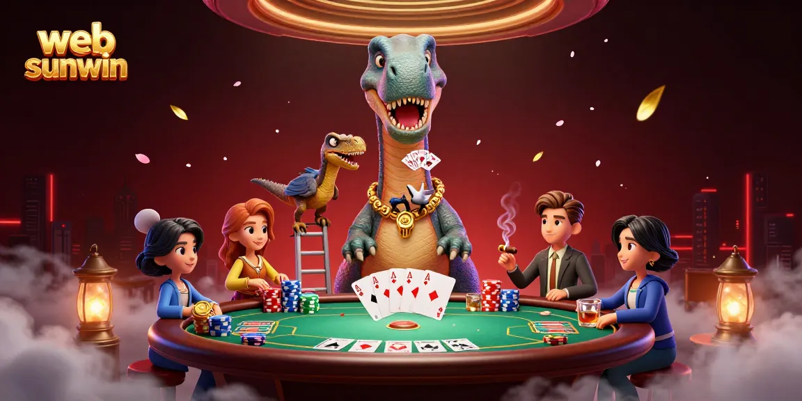 Engage with web sunwin in an exhilarating casino scene filled with massive poker chips and 3D characters.