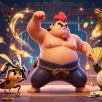 Engage with sunwin's thrilling atmosphere illustrated by a powerful sumo and vibrant characters.