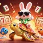Experience excitement at gamehitclub with an engaging 3D casino illustration featuring a lucky rabbit and a golden sea turtle.